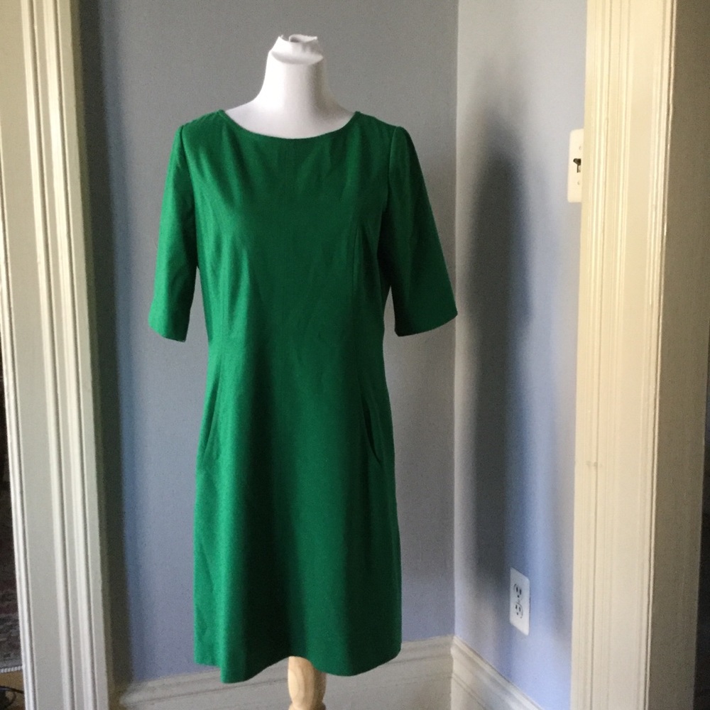 Emerald green Tahari dress with shaping seams